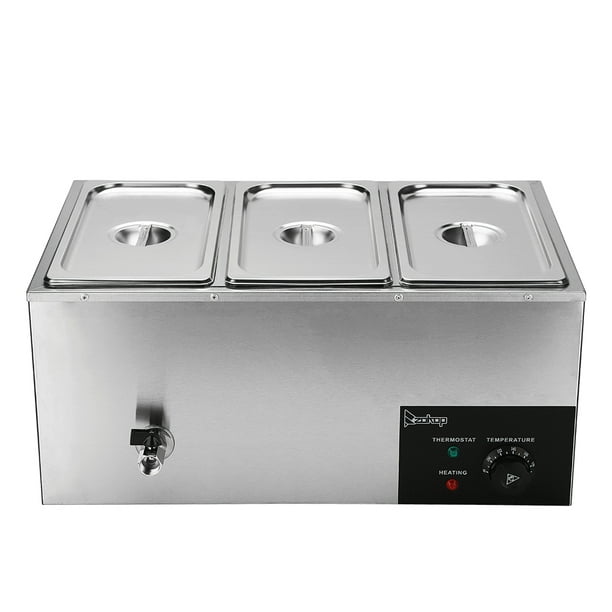 110V 600W 3-Pan Food Warmer Buffet Steam Table Steamer Bain-Marie Countertop